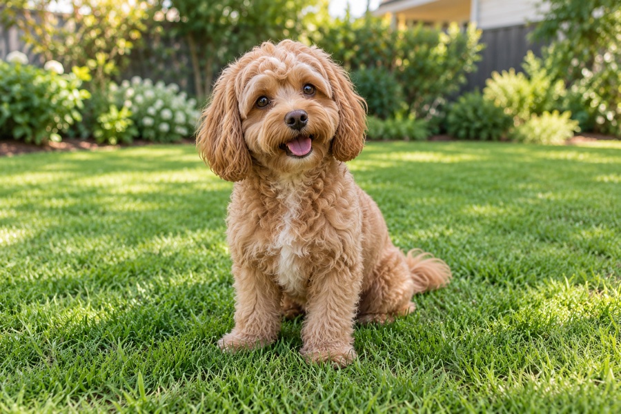 AI-generated apricot Cavoodle illustrating a fictional pet request